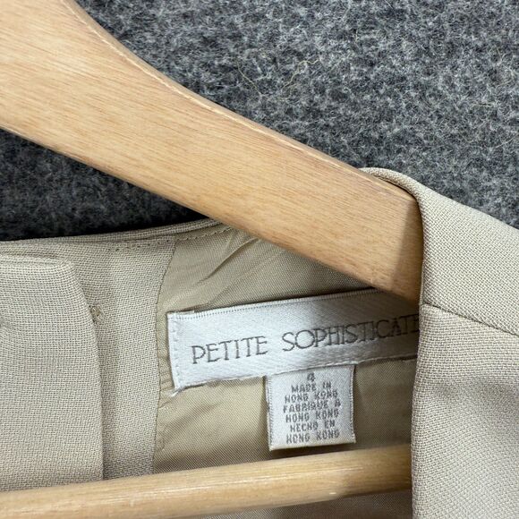 Petite Sophisticate Blouse Women 4 Beige Striped Button Sleeveless Square Neck - Picture 3 of 7